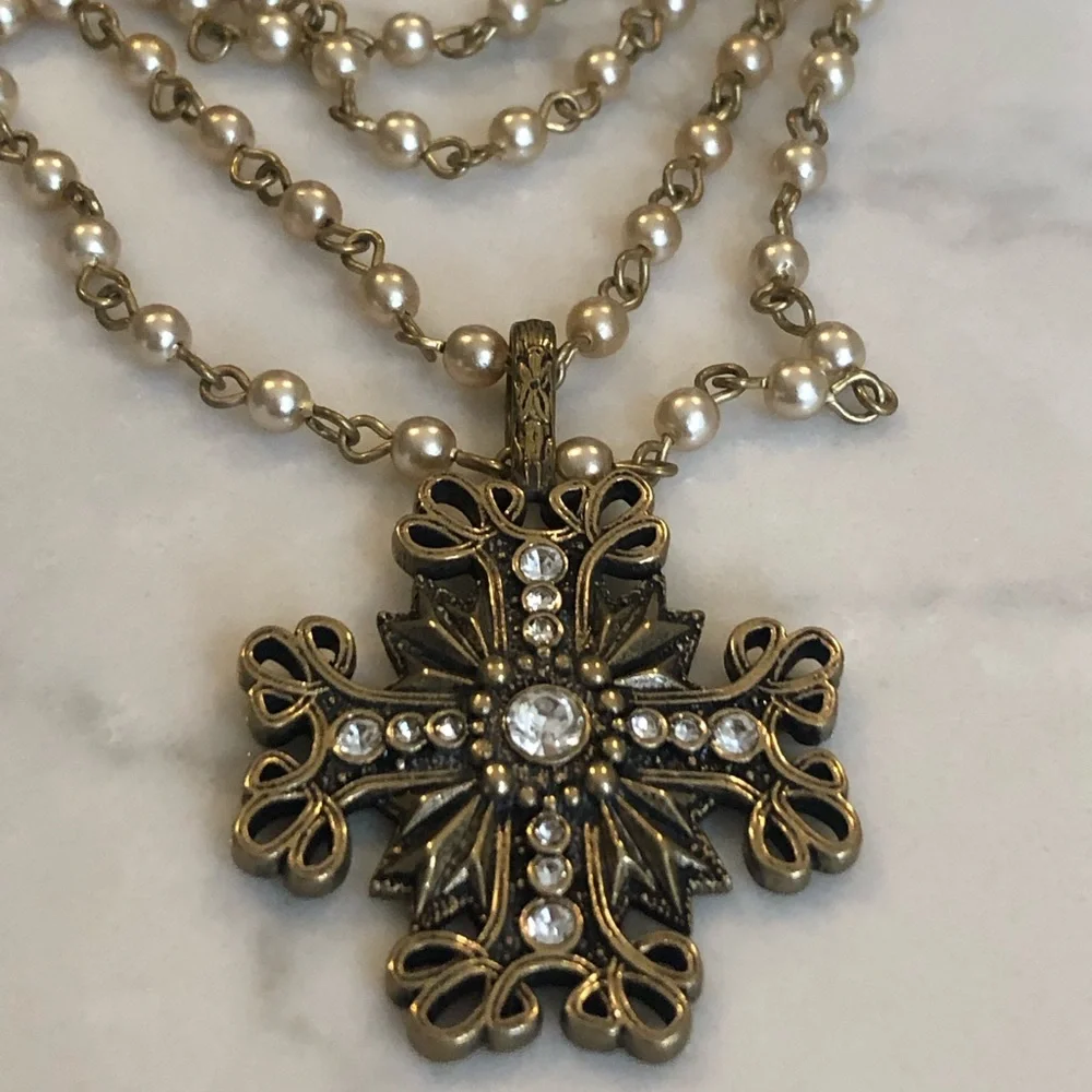 Virgins Saints & Angels Gold and Pearl Necklace - Picture 1 of 5